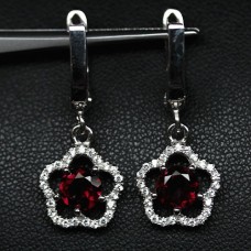 Серьги из серебра с родолит гранатом С1194