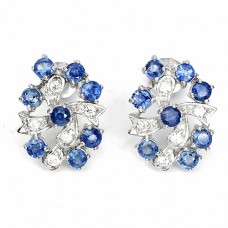 Серьги пусеты из серебра с сапфирами С1410