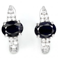 Серьги из серебра с синим сапфиром с1454