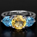 СЕРЕБРЯНОЕ КОЛЬЦО С ЦИТРИНОМ И ТОПАЗОМ 17р