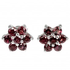 Серьги из серебра с гранатом Цветочки С1679